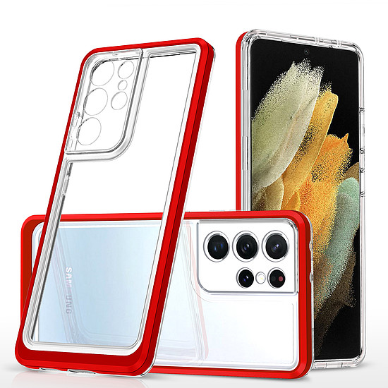 Átlátszó 3 az 1-ben tok Samsung Galaxy S21 Ultra 5G Frame Gel Cover Red