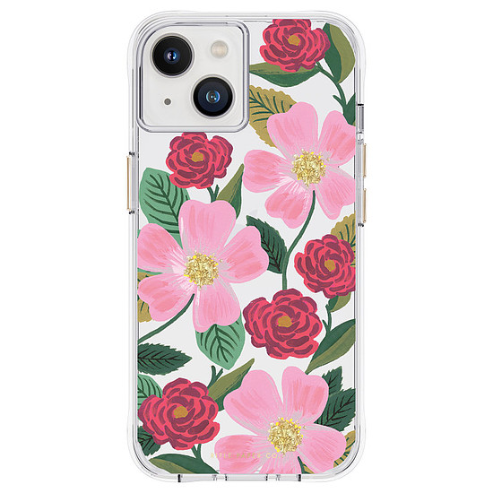 Átlátszó puskapapír - arany színnel díszített tok iPhone 14 / iPhone 13 Rózsakert telefonhoz (RP049816)