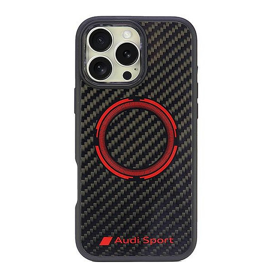 Audi karbonszálas sport piros kör MagSafe tok iPhone 16 Pro Max 6.9"-hez - fekete