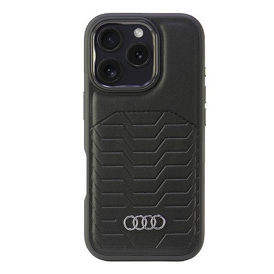 Audi szintetikus bőr MagSafe iPhone 16 Pro 6.3" fekete/fekete keménytok AU-TPUPCMIP16P-GT/D3-BK