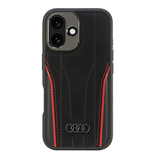 Audi valódi bőr MagSafe iPhone 16 6.1" fekete-piros keménytok AU-TPUPCMIP16-R8/D3-RD