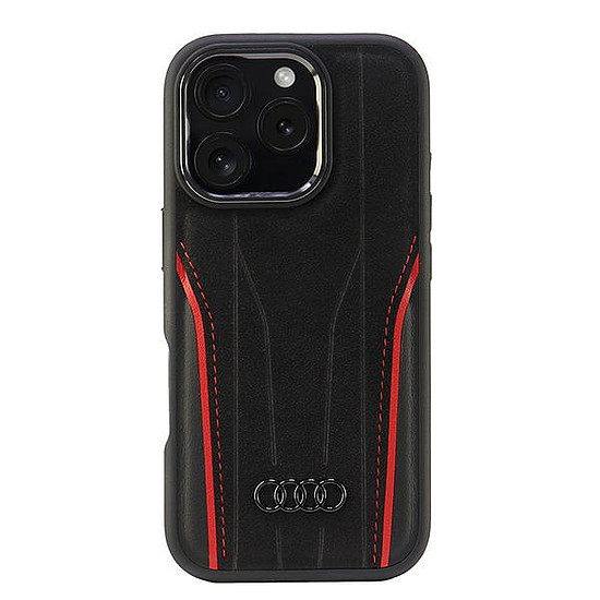 Audi valódi bőr MagSafe iPhone 16 Pro 6.3" fekete-piros keménytok AU-TPUPCMIP16P-R8/D3-RD