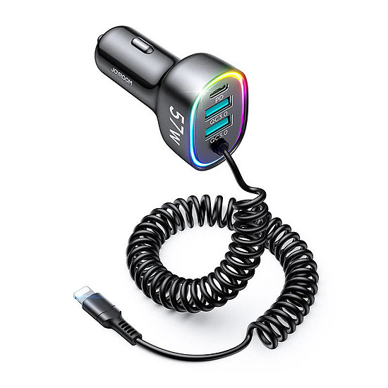 Autós töltő Joyroom JR-CL20, 2x USB + 2x Lightning, 57W + Lightning kábel, fekete