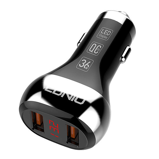 Autós töltő LDNIO C2, 2x USB, QC 3.0, LED, 36W, fekete