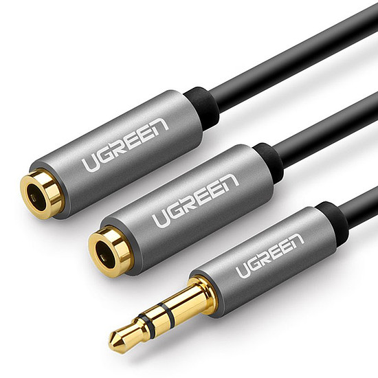 AUX UGREEN audio elosztó 3,5 mm-es jack kábel, 20 cm, szürke (10532)
