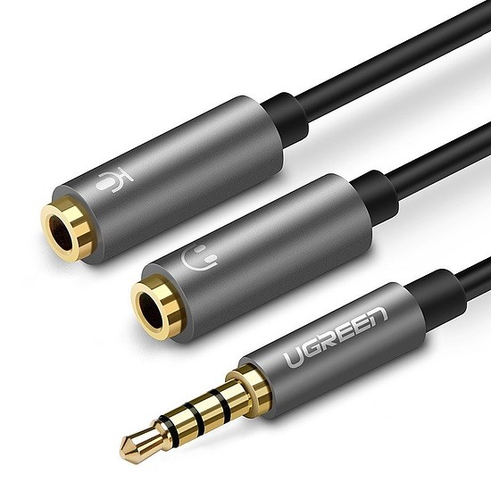 AUX UGREEN audio elosztó 3,5 mm-es mini jack kábel, dugasz fejhallgatóhoz + mikrofonhoz, ajka, 20 cm (30619)