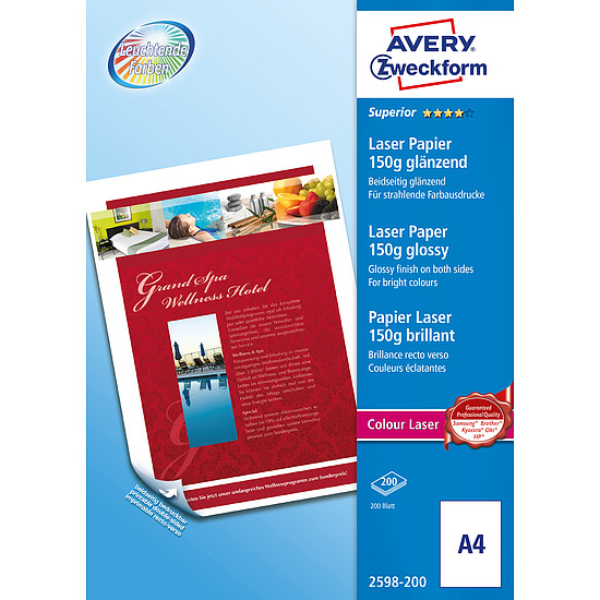 Avery-Zweckform 2598 lézer fotópapír A4 150gr. Prémium fényes kétoldalas 200ív