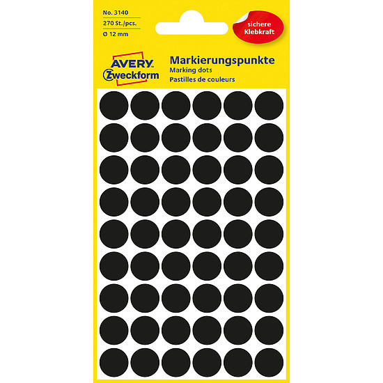 Avery-Zweckform 3140 12mm kör etikett kézzel írható fekete 54 címke/ív 5ív/csomag