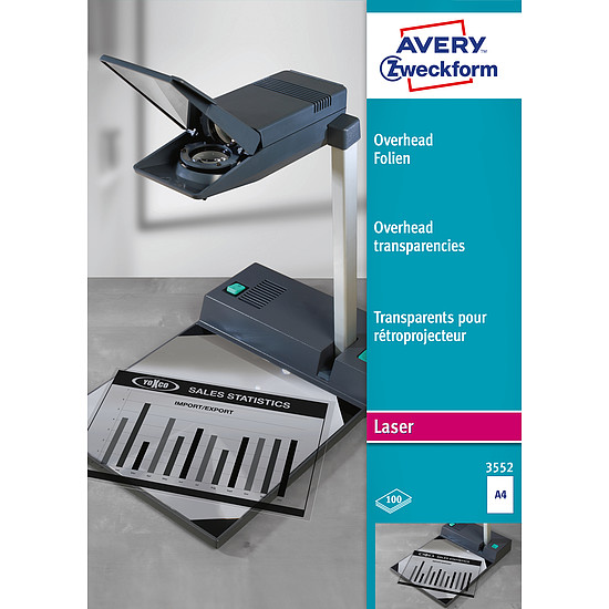 Avery-Zweckform 3552 A4 fekete-fehér lézer írásvetítő fólia 100 micron 100ív/doboz