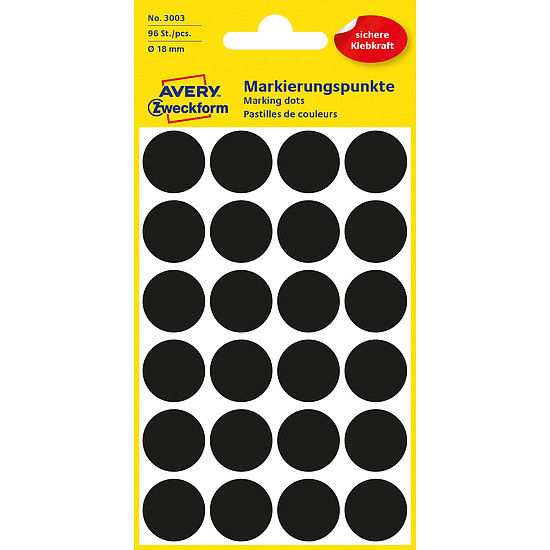 Avery-Zweckform No. 3003 18mm kézzel írható kör etikett címke fekete 96 címke/csomag