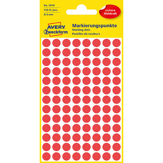 Avery-Zweckform No. 3010 8mm kézzel írható kör etikett címke piros 416 címke/csomag