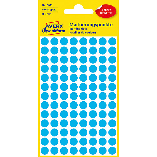 Avery-Zweckform No. 3011 8mm kézzel írható kör etikett címke kék 416 címke/csomag