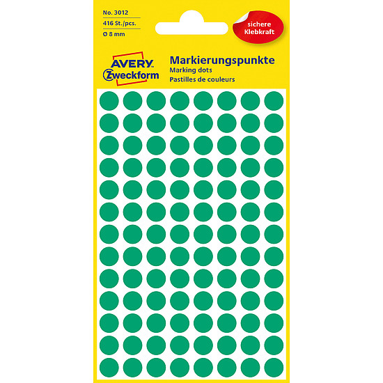 Avery-Zweckform No. 3012 8mm kézzel írható kör etikett címke zöld 416 címke/csomag