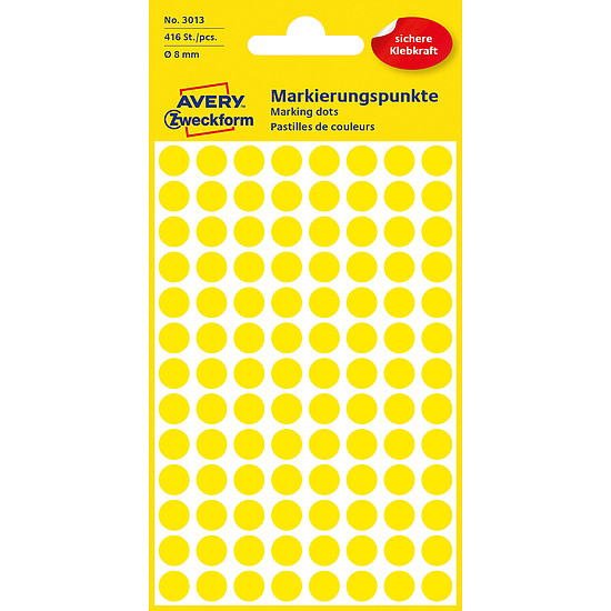 Avery-Zweckform No. 3013 8mm kézzel írható kör etikett címke sárga 416 címke/csomag