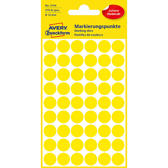 Avery-Zweckform No. 3144 12mm kézzel írható kör etikett címke sárga 270 címke/csomag