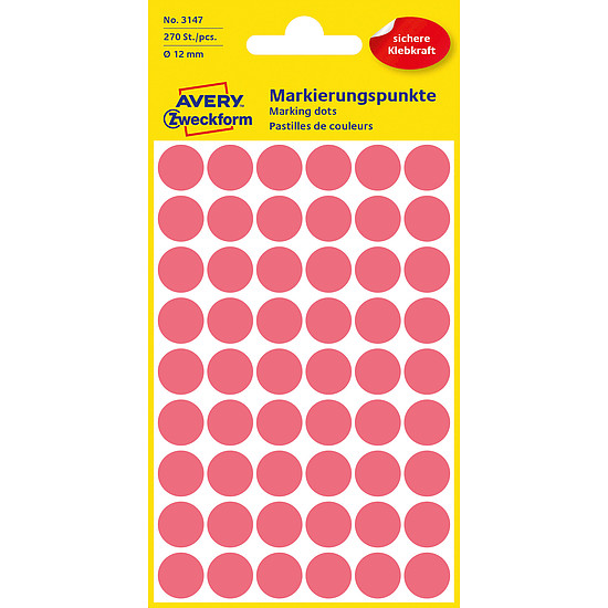 Avery-Zweckform No. 3147 12mm kézzel írható kör etikett címke neon piros 270 címke/csomag