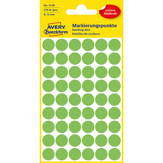 Avery-Zweckform No. 3149 12mm kézzel írható kör etikett címke neon zöld 270 címke/csomag
