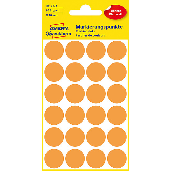 Avery-Zweckform No. 3173 18mm kézzel írható kör etikett címke narancssárga 96 címke/csomag