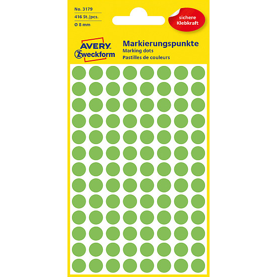 Avery-Zweckform No. 3179 8mm kézzel írható kör etikett címke neon zöld 416 címke/csomag