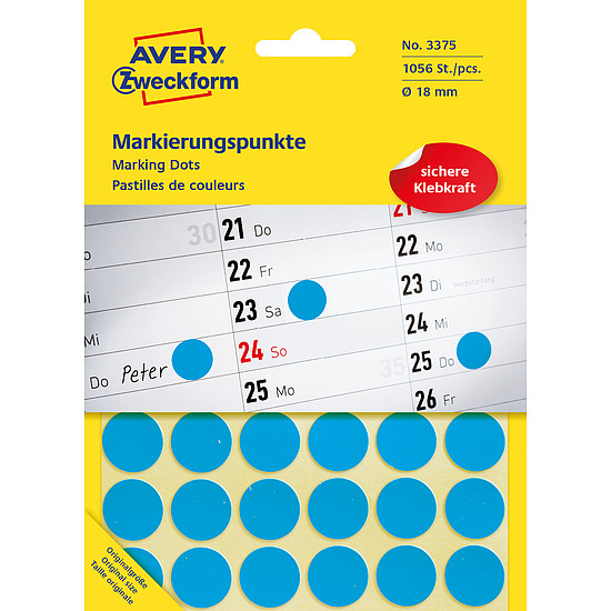 Avery-Zweckform No. 3375 18mm kézzel írható kör etikett címke kék 1056 címke/csomag