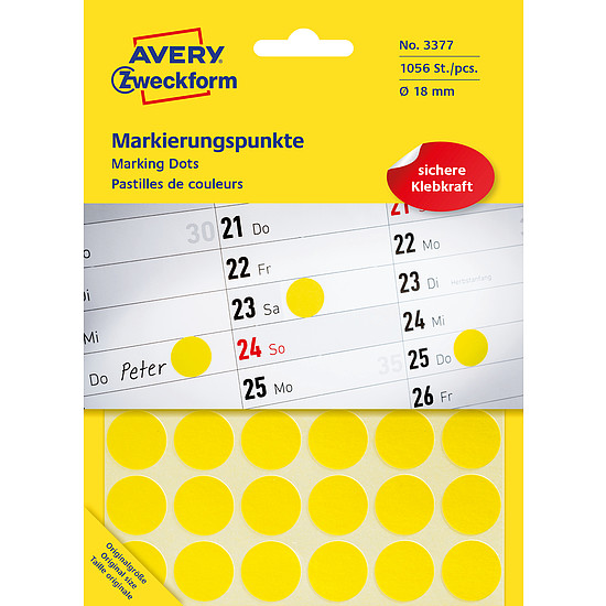 Avery-Zweckform No. 3377 18mm kézzel írható kör etikett címke sárga 1056 címke/csomag