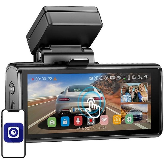 Azdome M580 előlapi 4k, hátsó kamera 1080p és belső kamera 1080p, 5 GHz-es WiFi, GPS, G-Sensor + 64 GB memóriakártya