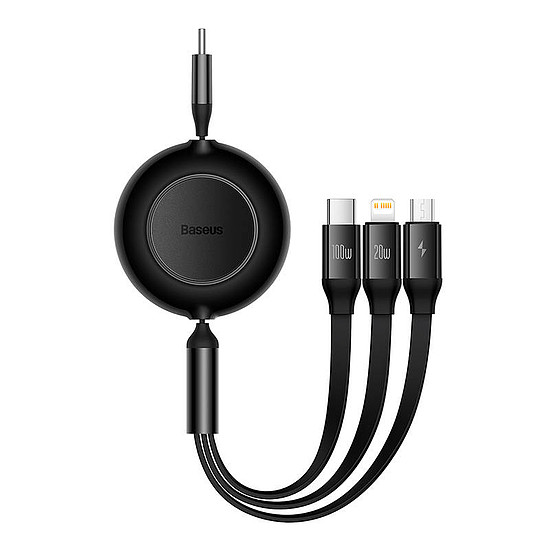 Baseus Bright Mirror 4, 3 az 1-ben USB-C kábel, Mikro USB / Lightning / USB-C, 100W, 3.5A, 1.1 m fekete (CAMJ010201)
