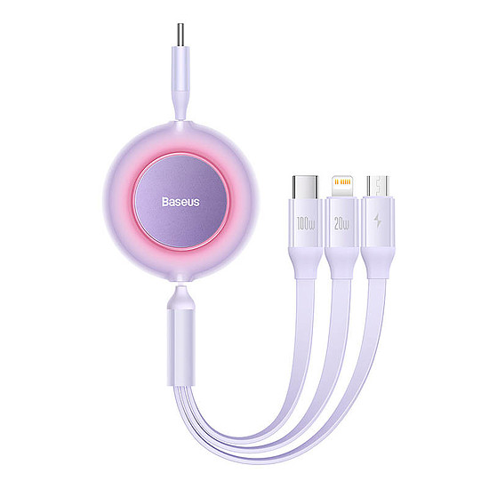 Baseus Bright Mirror 4, 3 az 1-ben USB-C kábel, Mikro USB / Lightning / USB-C, 100W, 3.5A, 1.1 m lila (CAMJ010205)
