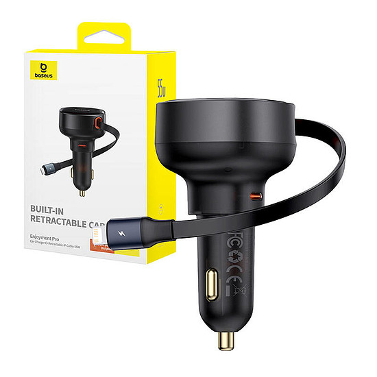 Baseus Enjoyment Pro autós töltő Lightning kábellel + USB-C, 55 W fekete (C00057803111-00)