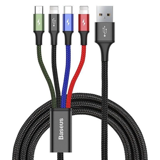 Baseus Fast 4 az 1-ben USB-C / 2x Lightning / Micro 3,5A 1,2 m-es kábel, fekete (CA1T4-A01)