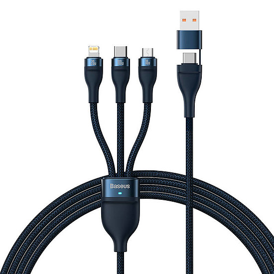 Baseus Flash Series 2, 3 az 1-ben USB kábel, USB-C / Micro USB / Lightning, 100W, 1.2m kék (CASS030103)