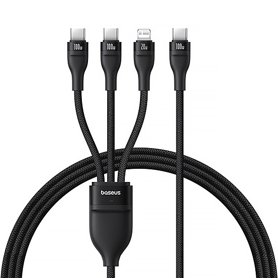 Baseus Flash Series 3 3 az 1-ben kábel 100W USB-C - USB-C+USB-C+ Lightning 1.5m + 3 x 0.25 m - fekete