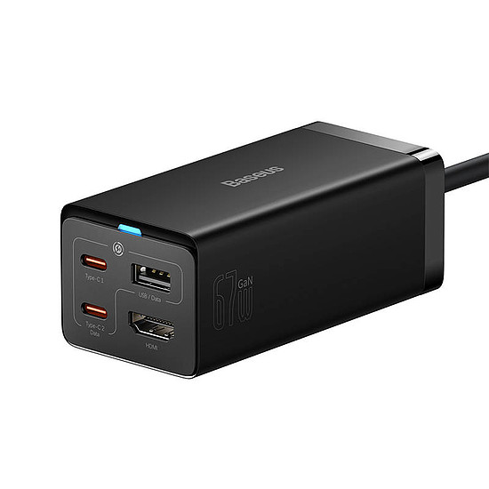 Baseus GaN5 Pro fali töltő 2xUSB-C + USB + HDMI, 67W, fekete (CCGP110201)