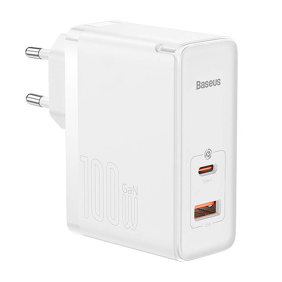 Baseus GaN5 Pro USB-C + USB fali töltő, 100W + 1m kábel, fehér (CCGP090202)