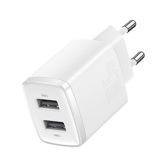 Baseus kompakt gyorstöltő, 2x USB, 10.5W fehér (CCXJ010202)