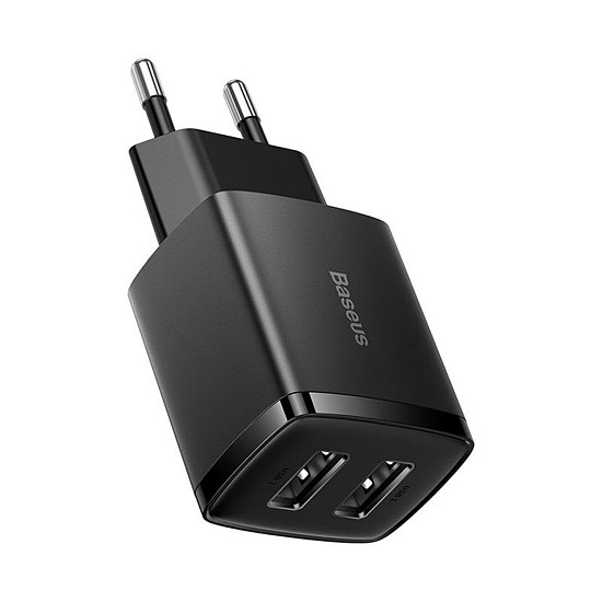 Baseus kompakt gyorstöltő, 2x USB, 10.5W fekete (CCXJ010201)