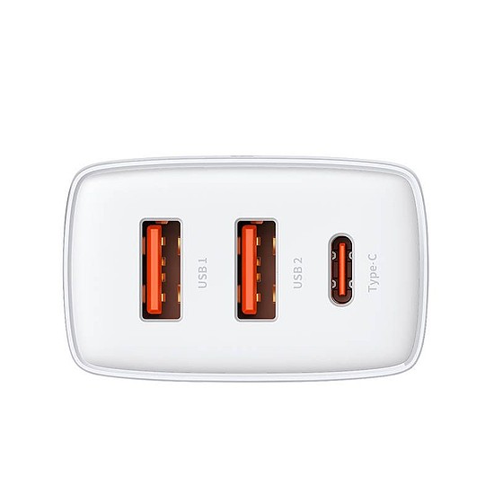 Baseus kompakt gyorstöltő, 2xUSB, USB-C, PD, 3A, 30 W, fehér (CCXJ-E02)