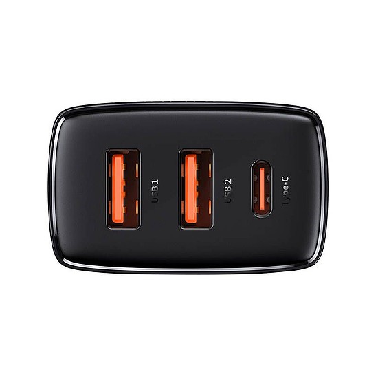 Baseus kompakt gyorstöltő, 2xUSB, USB-C, PD, 3A, 30 W, fekete (CCXJ-E01)