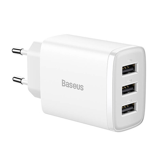 Baseus kompakt gyorstöltő, 3x USB, 17W, fehér (CCXJ020102)