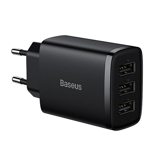 Baseus kompakt gyorstöltő, 3x USB, 17W, Fekete (CCXJ020101)
