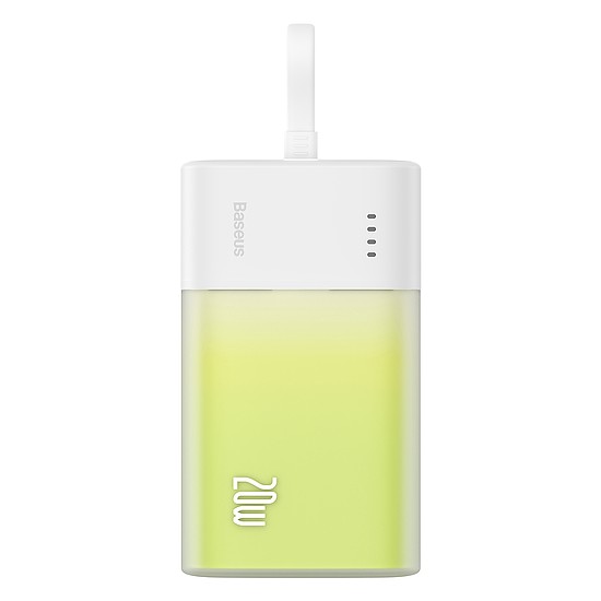 Baseus Popsicle 5200mAh 20W-os külső akkumulátor beépített Lightning kábellel (+ fehér Baseus Simple USB-C - USB-C 60W/20V/3A/30cm kábel) - fehér-zöld