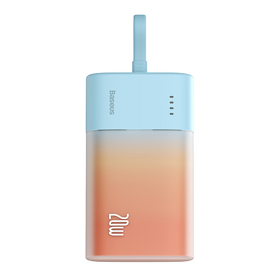 Baseus Popsicle 5200mAh 20W-os külső akkumulátor beépített Lightning kábellel (+ fehér Baseus Simple USB-C - USB-C 60W/20V/3A/30cm kábel) - kék-narancs