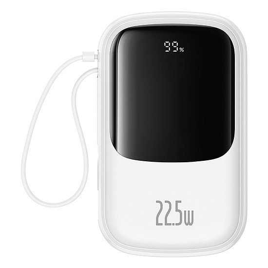 Baseus Qpow Pro+ 20000mAh 22,5W powerbank beépített USB-C kábellel és kijelzővel - fehér