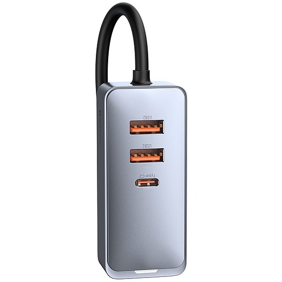Baseus Share Together autós töltő hosszabbító kábellel, 2x USB, 2x USB-C, 120W, szürke (CCBT-A0G)
