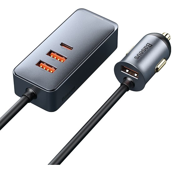 Baseus Share Together autós töltő hosszabbítóval, 3x USB, USB-C, 120W, szürke (CCBT-B0G)