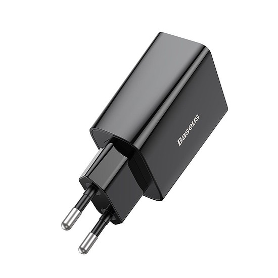 Baseus speed mini gyorstöltő, USB + USB-C, PD, 3A, 20 W, fekete (CCFS-SN01)