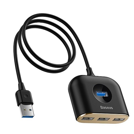 Baseus Square Round 4 az 1-ben USB 3.0 HUB - 1x USB 3.0 + 3x USB 2.0, 1 m, fekete (CAHUB-AY01)