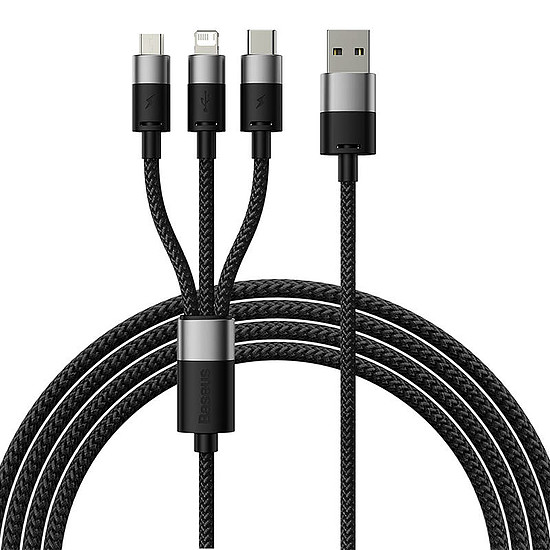 Baseus StarSpeed 3 az 1-ben töltőkábel USB - USB-C + Micro + Lightning 3,5A, 1,2m, fekete (CAXS000001)