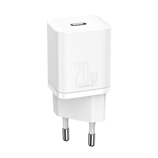 Baseus Super Si gyorstöltő 1C 20W adapter 1 m-es USB-C-Lightning kábellel, fehér (TZCCSUP-B02)