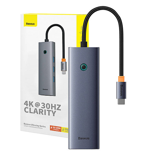 Baseus UltraJoy 6 az 1-ben USB-C Hub, HDMI4K@30Hz1+3xUSB 3.0+PD+RJ45 szürke (B00052802811-00)